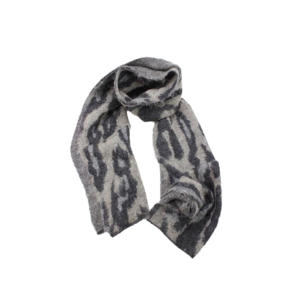 By Malene Birger Womens Animal Printed Knit Scarf Gray Black 84"x16"